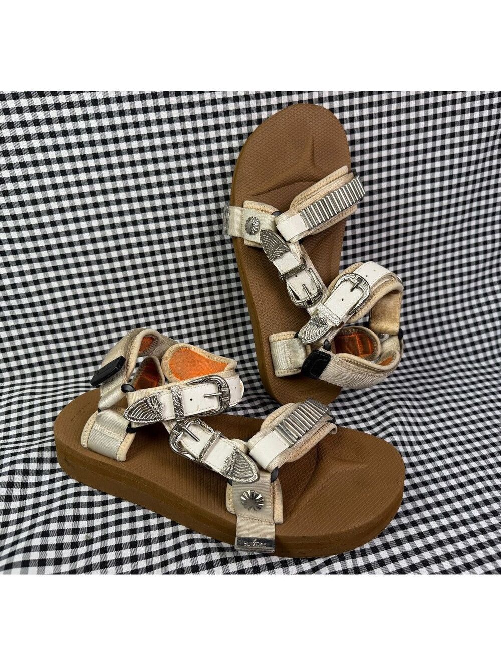 SUICOKE x TOGA Archives DEPA-V2 Sandals White Silver Western Buckle Women's 10
